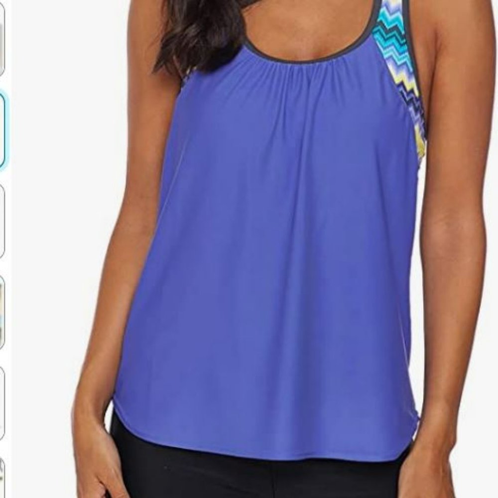 Blouson Striped Printed Strappy T-Back Push up Tankini Top with Shorts